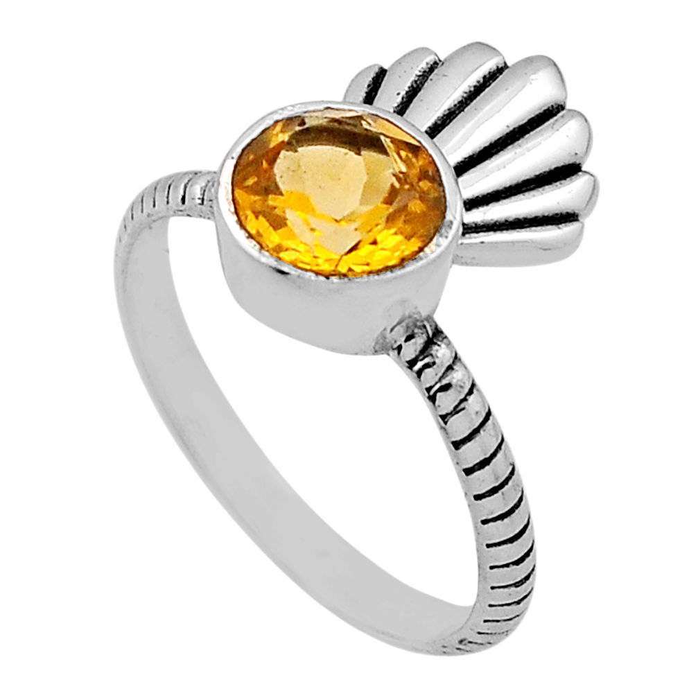 2.28cts faceted natural yellow citrine 925 sterling silver ring size 7 n45741