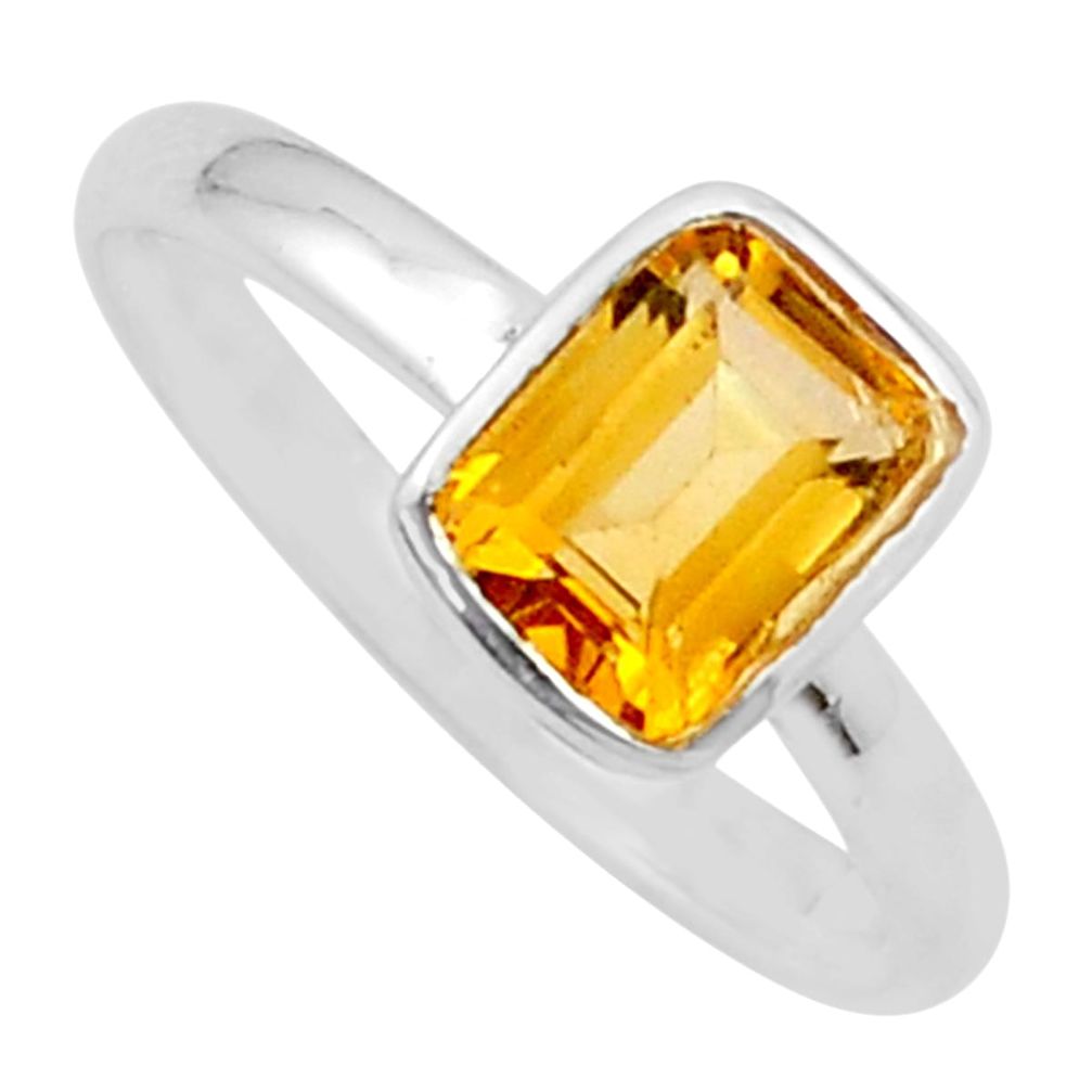 2.09cts faceted natural yellow citrine 925 sterling silver ring size 8 u35311