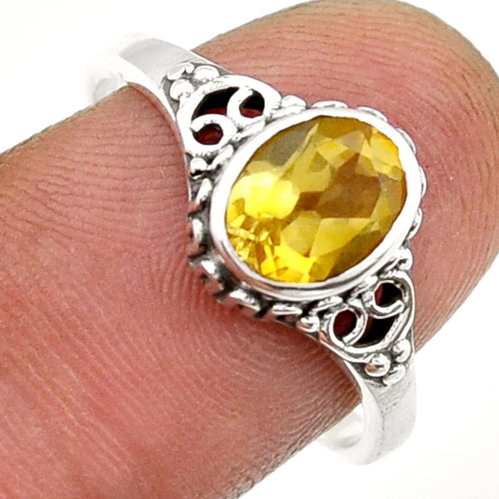 1.83cts faceted natural yellow citrine 925 sterling silver ring size 8 y25048