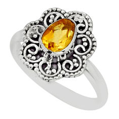 1.39cts faceted natural yellow citrine 925 sterling silver ring size 8 y76801