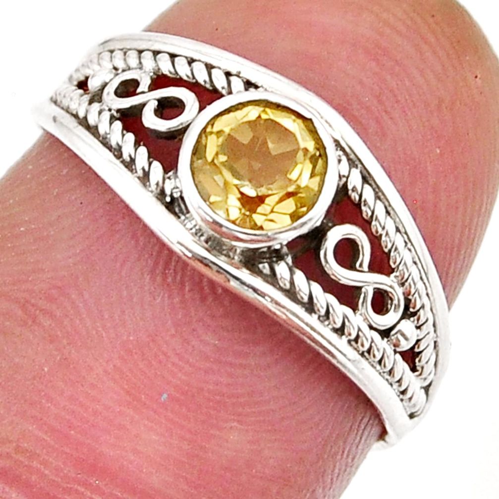 0.74cts faceted natural yellow citrine 925 sterling silver ring size 5.5 y39820
