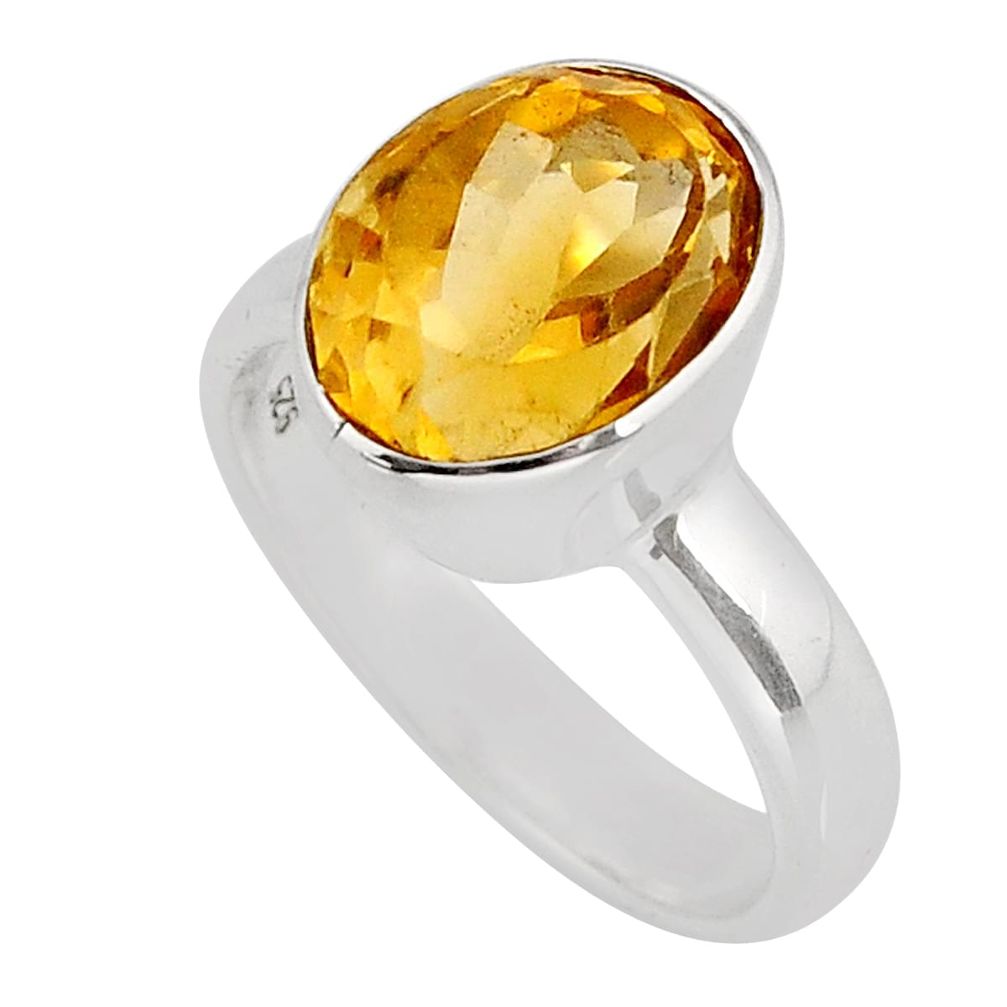 5.07cts faceted natural yellow citrine 925 sterling silver ring size 6.5 y76101