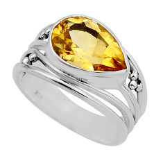 4.51cts faceted natural yellow citrine 925 sterling silver ring size 6.5 y82602