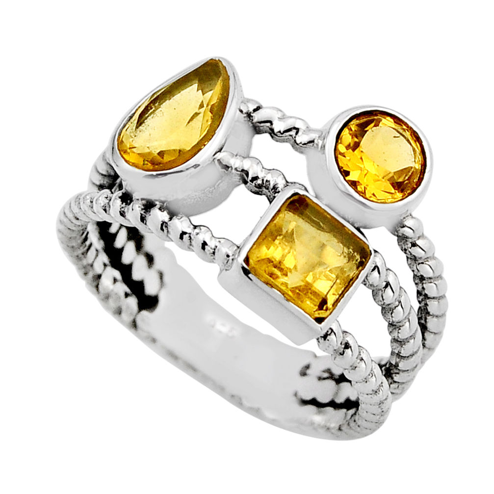 3.39cts faceted natural yellow citrine 925 sterling silver ring size 8.5 y82627