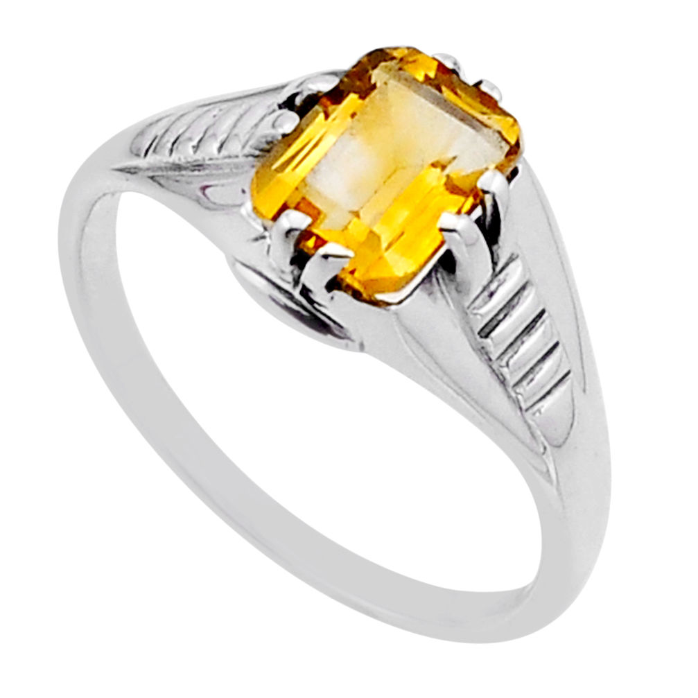 2.00cts faceted natural yellow citrine octagan 925 silver ring size 8 n54931