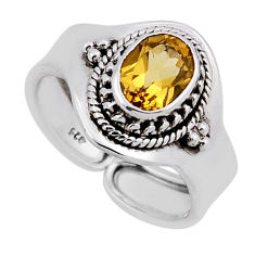 1.96cts faceted natural yellow citrine oval silver adjustable ring size 7 n37106