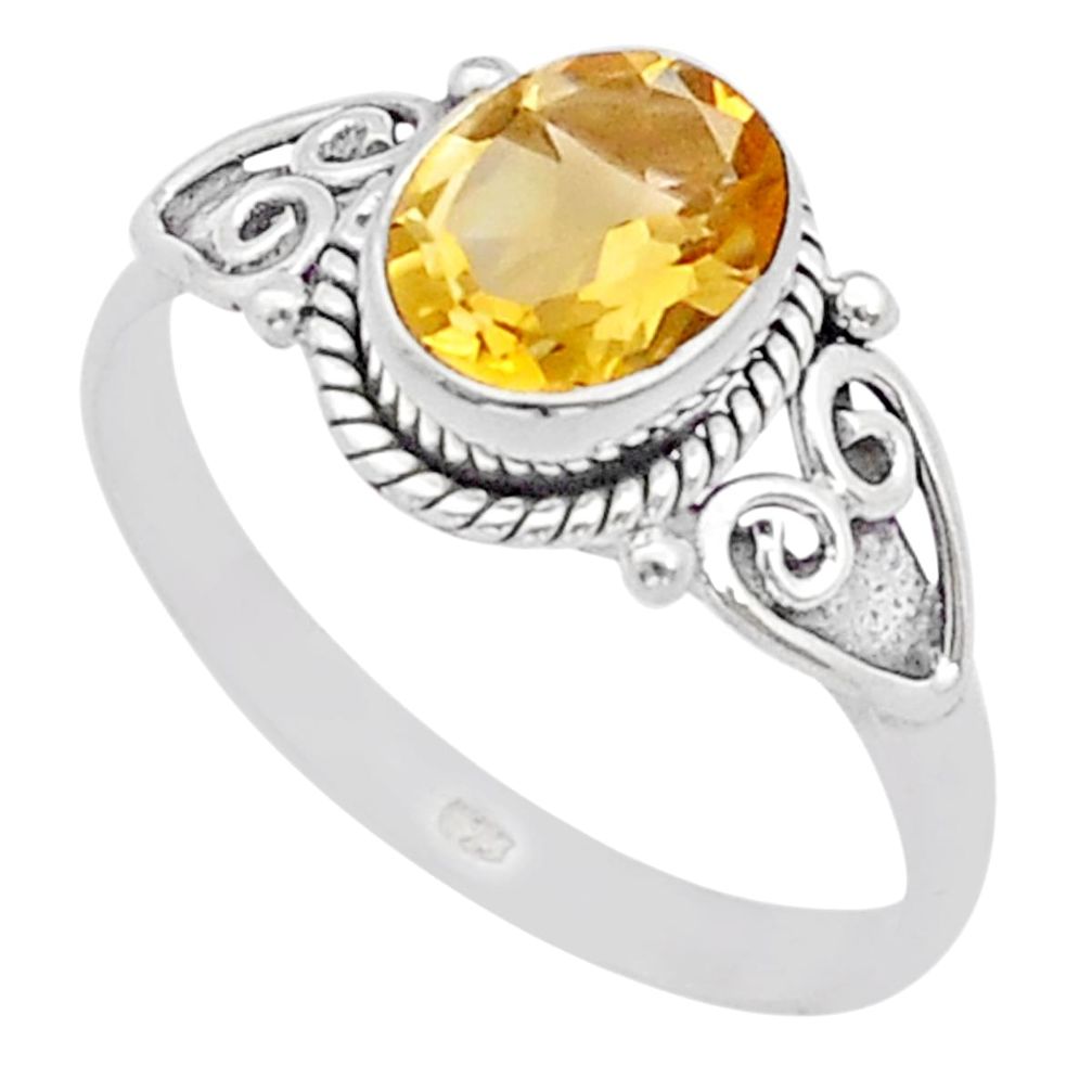 1.98cts faceted natural yellow citrine oval sterling silver ring size 8 u60727