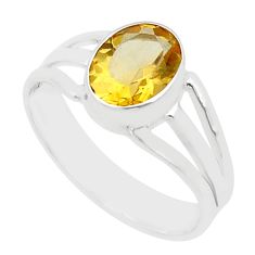 3.20cts faceted natural yellow citrine oval sterling silver ring size 9 u60720