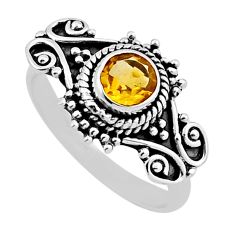 0.89cts faceted natural yellow citrine round shape 925 silver ring size 6 n37288