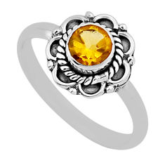 0.63cts faceted natural yellow citrine round shape 925 silver ring size 7 n37285