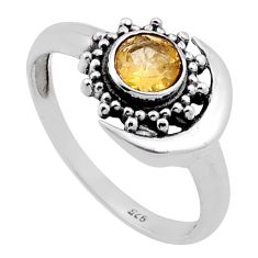 0.82cts faceted natural yellow citrine round silver moon ring size 8.5 n45488