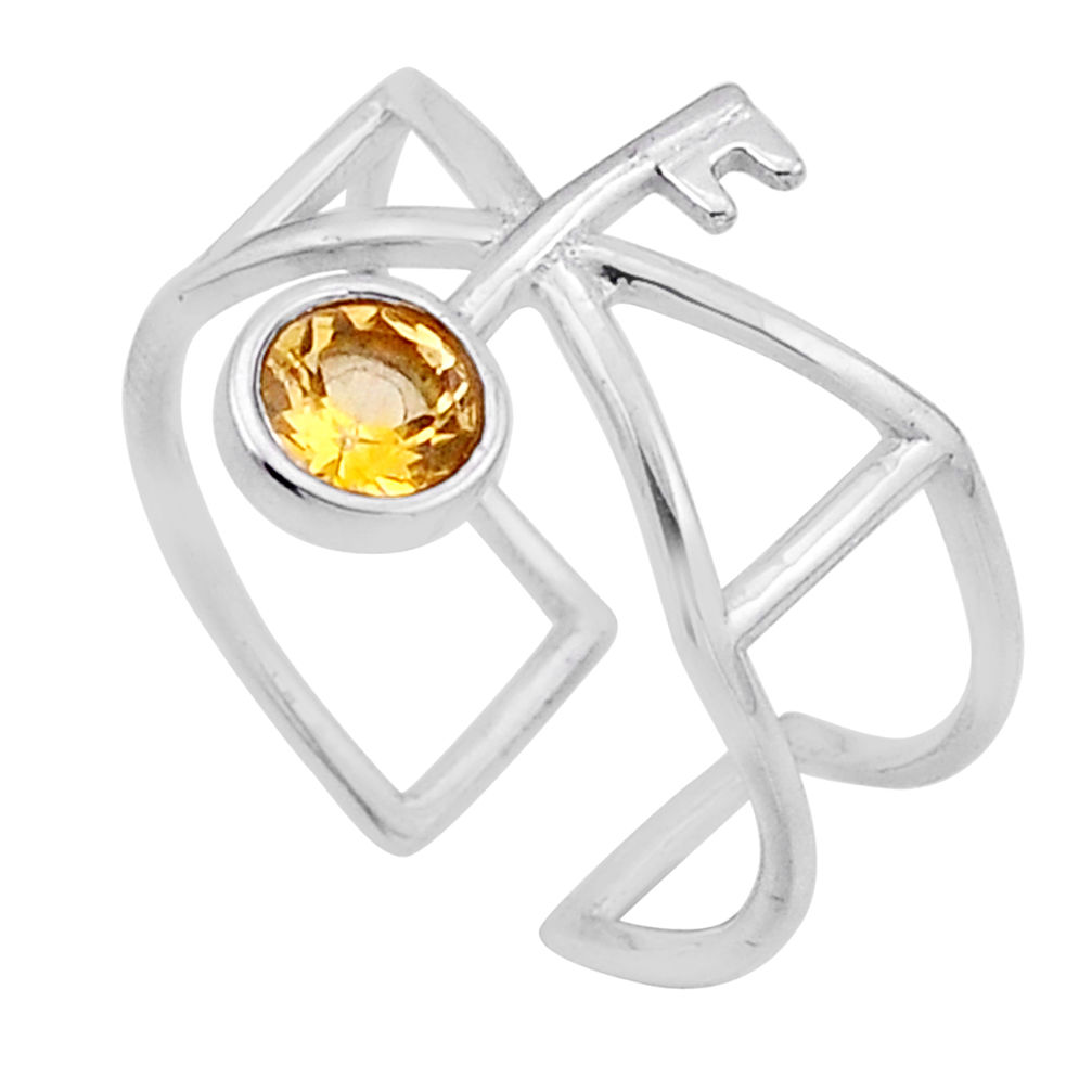 0.78cts faceted natural yellow citrine silver adjustable key ring size 7 n51957
