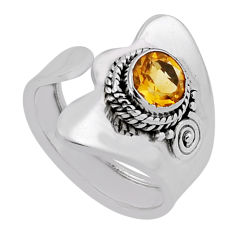 1.10cts faceted natural yellow citrine silver adjustable ring size 6.5 n35435