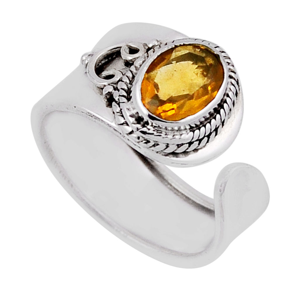 2.17cts faceted natural yellow citrine silver adjustable ring size 6.5 n37102