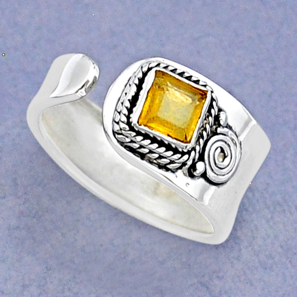 0.98cts faceted natural yellow citrine silver adjustable ring size 7.5 y16015