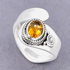 2.02cts faceted natural yellow citrine silver adjustable ring size 6.5 y75341