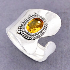 1.79cts faceted natural yellow citrine silver adjustable ring size 6.5 y75871