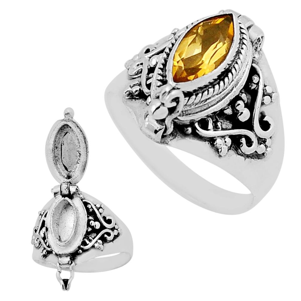 2.26cts faceted natural yellow citrine silver poison box ring size 8.5 n39125