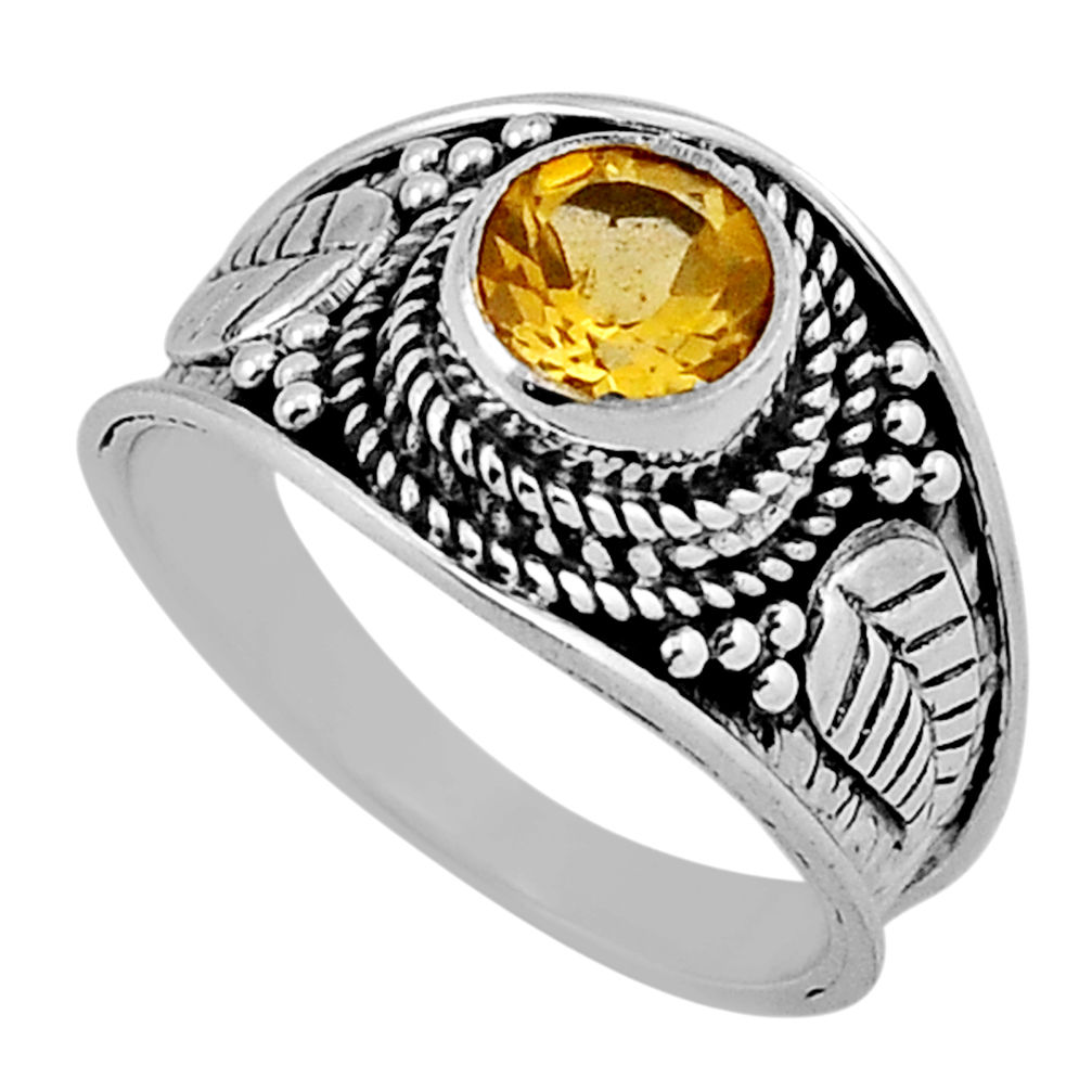 0.84cts faceted natural yellow citrine sterling silver leaf ring size 6 n39467