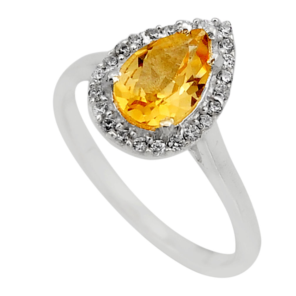 3.42cts faceted natural yellow citrine topaz 925 silver ring size 7.5 y93821