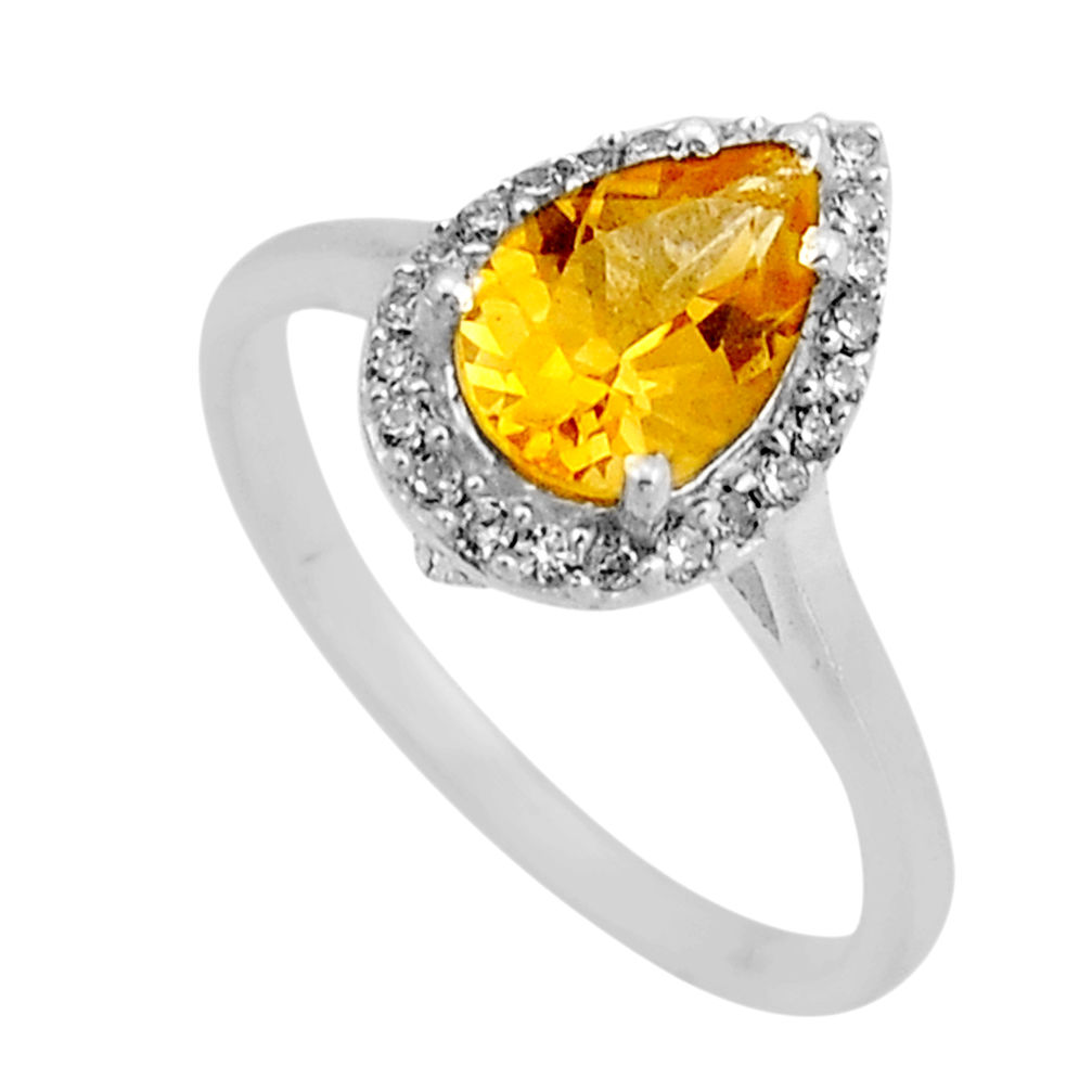 3.18cts faceted natural yellow citrine white topaz 925 silver ring size 7 y93825