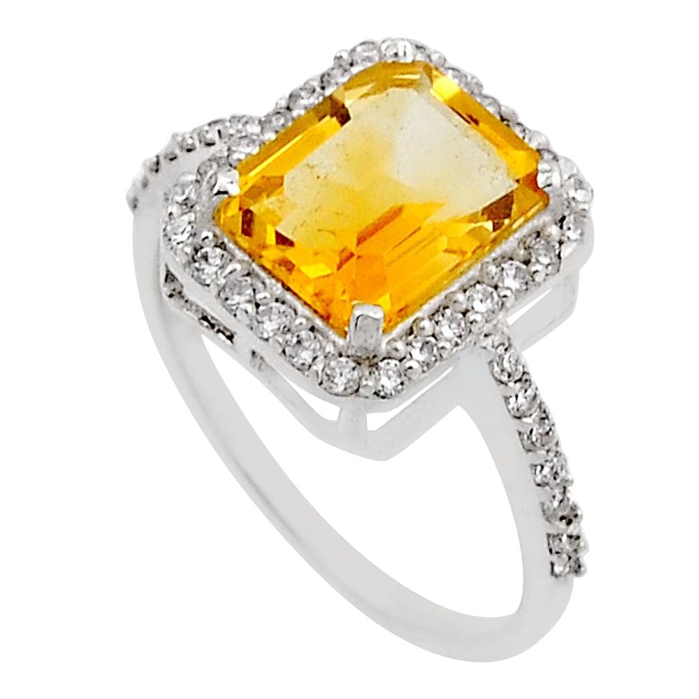 4.72cts faceted natural yellow citrine white topaz 925 silver ring size 8 n17079