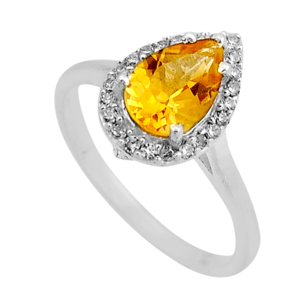 3.45cts faceted natural yellow citrine white topaz 925 silver ring size 8 y93826