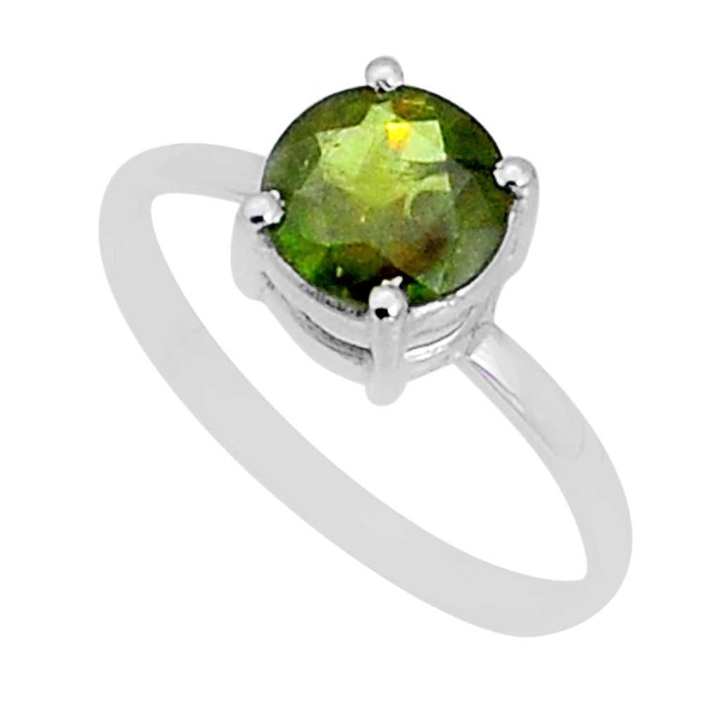 2.77cts faceted natural yellow sphene (titanite) 925 silver ring size 8.5 y1977