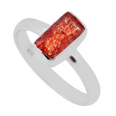 1.48cts faceted orange sunstone (hematite feldspar) silver ring size 7 n37371