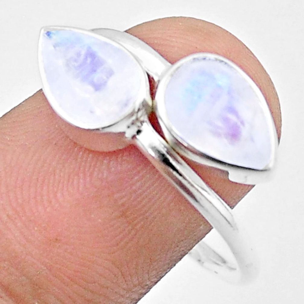 4.40cts faceted rainbow moonstone pear silver adjustable ring size 9.5 u34279