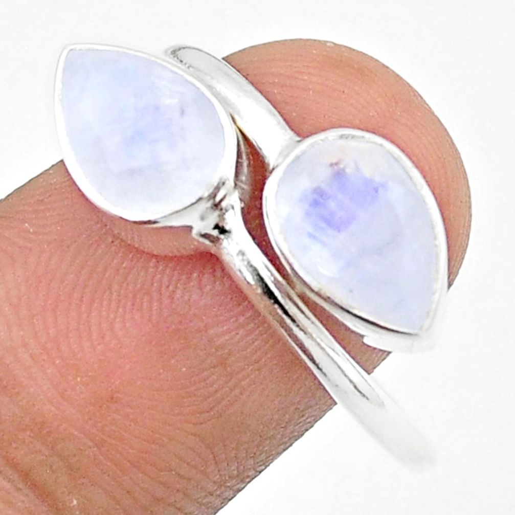 4.75cts faceted rainbow moonstone pear silver adjustable ring size 9.5 u34280