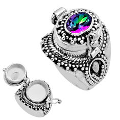 1.86cts faceted rainbow topaz oval 925 silver poison box ring size 6.5 n43727