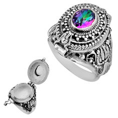 1.95cts faceted rainbow topaz oval 925 silver poison box ring size 6.5 n43745