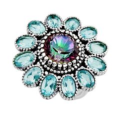 17.81cts faceted rainbow topaz round blue topaz 925 silver ring size 6.5 y82762