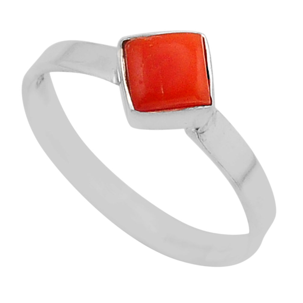 0.91cts faceted red coral square 925 sterling silver ring jewelry size 8 y94255