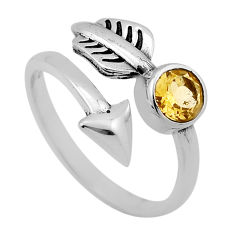 0.82cts faceted yellow citrine arrow 925 silver adjustable ring size 7 n45758