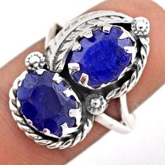 6.22cts feather natural blue sapphire oval 925 silver ring size 6.5 t86586