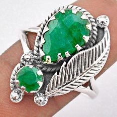 4.36cts feather natural green emerald 925 sterling silver ring size 9.5 t86611