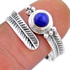 0.87cts feather natural lapis lazuli 925 silver adjustable ring size 8 u90877