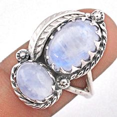 6.32cts feather natural rainbow moonstone 925 silver ring size 7.5 t86596