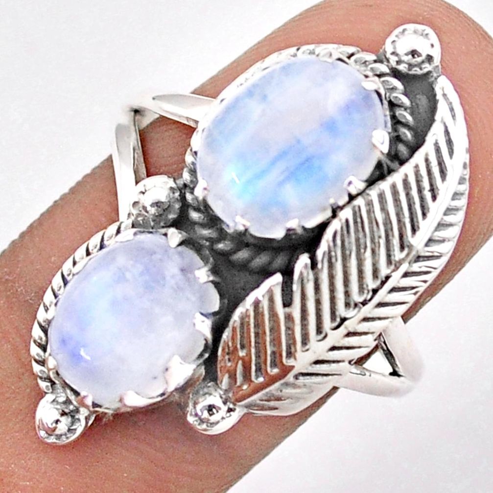 7.51cts feather natural rainbow moonstone 925 silver ring size 8.5 t86601
