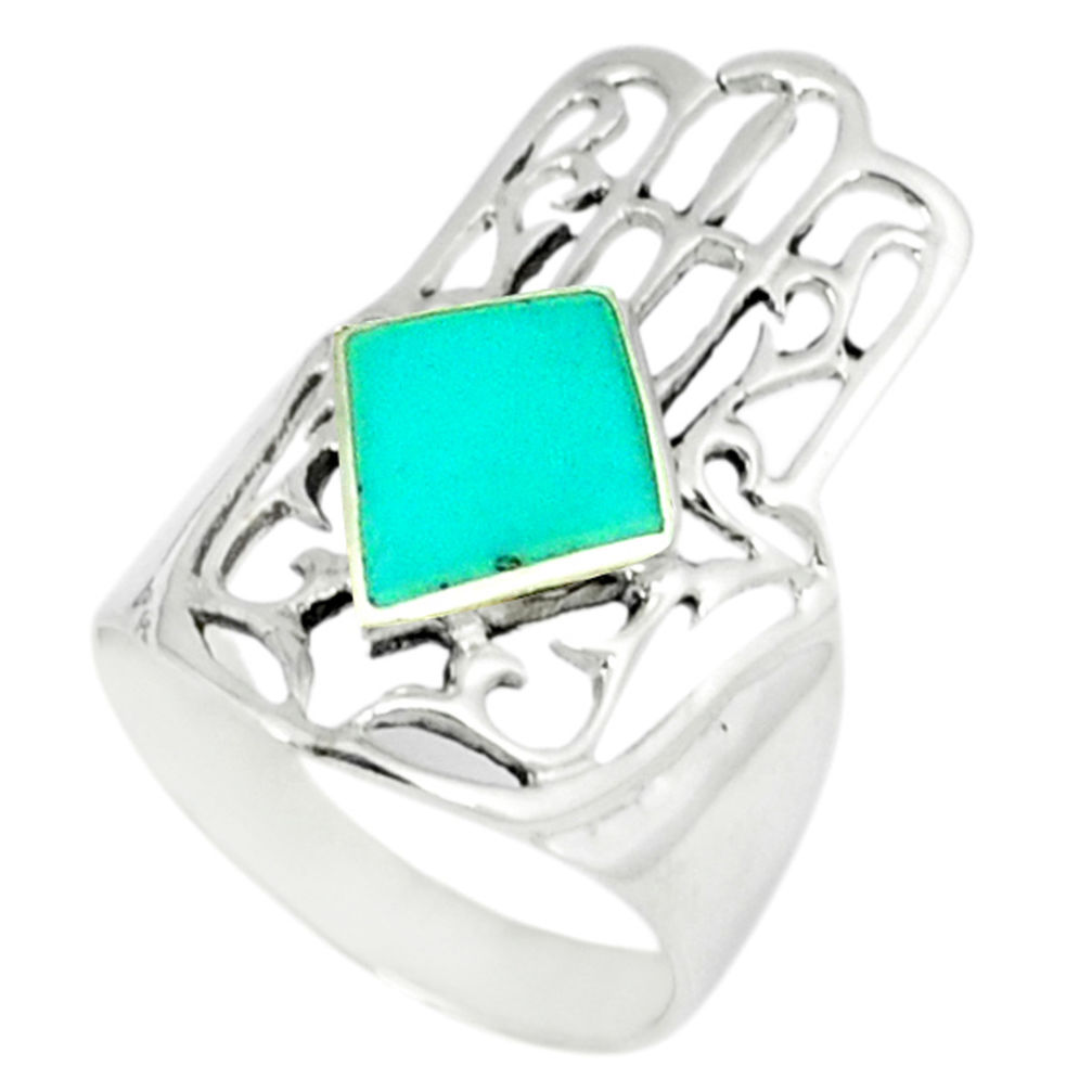 LAB 4.02gms fine blue turquoise 925 silver hand of god hamsa ring size 6 c11967