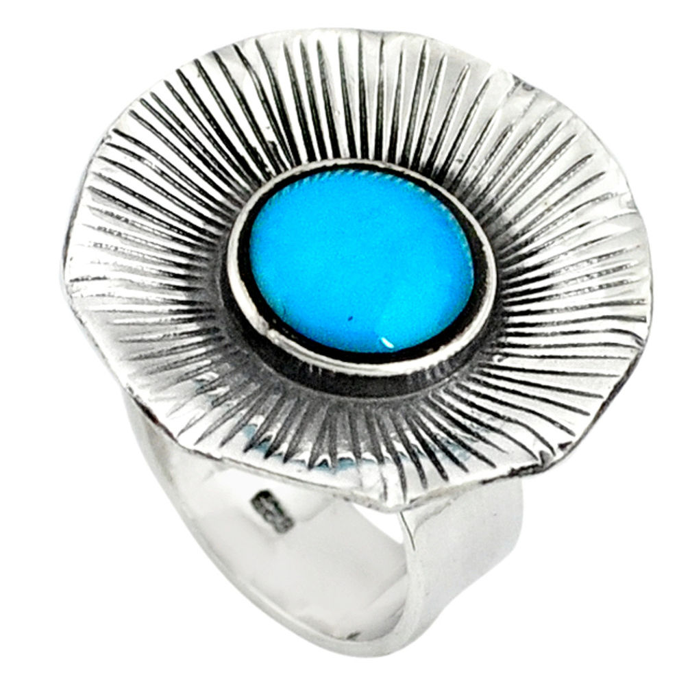 Fine blue turquoise 925 sterling silver adjustable ring handmade size 6 c22355