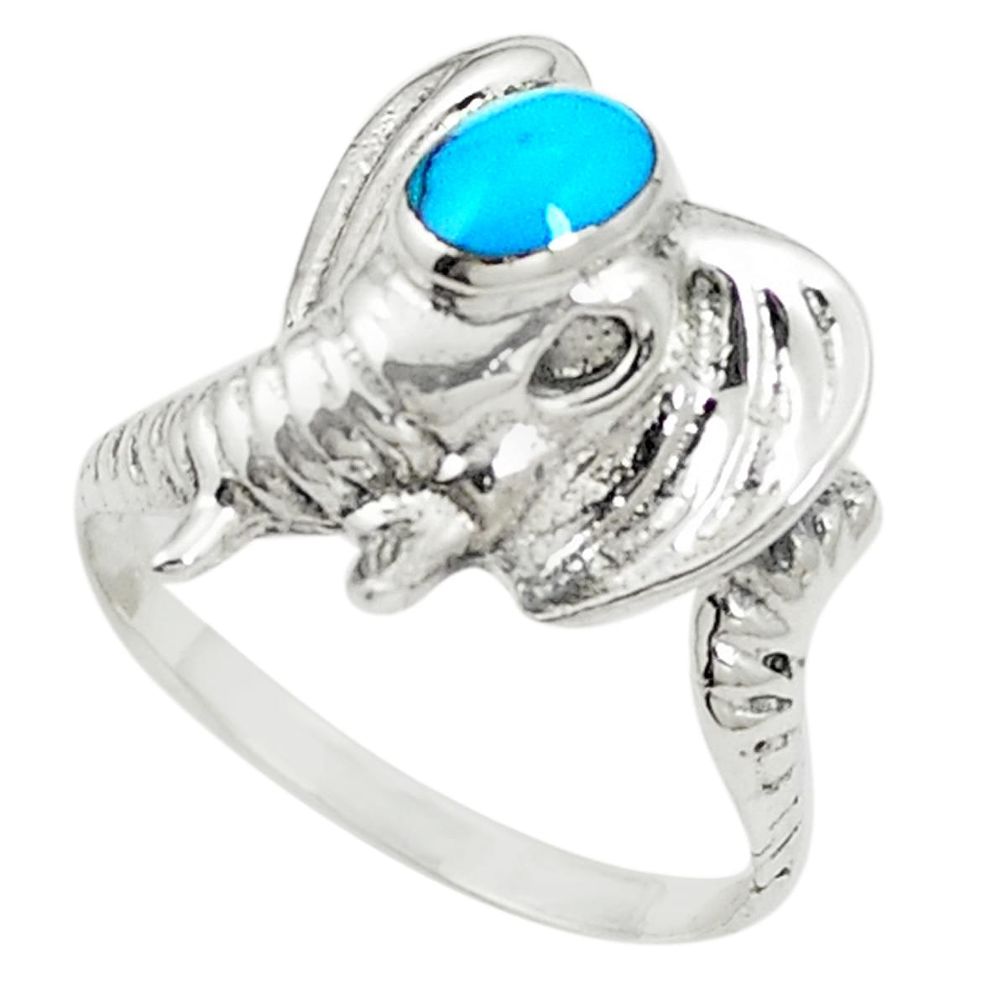 Fine blue turquoise 925 sterling silver elephant ring size 7.5 c12217