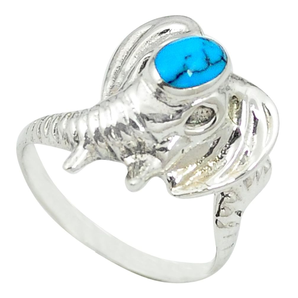 Fine blue turquoise 925 sterling silver elephant ring jewelry size 7.5 c11886