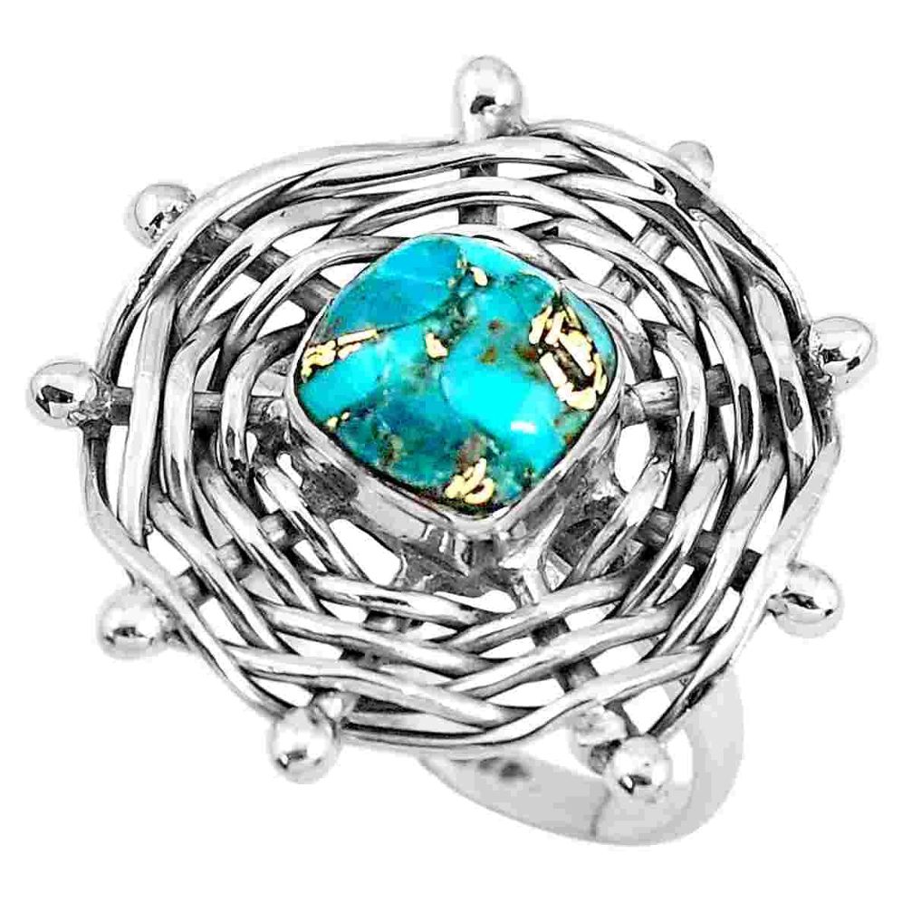 e turquoise 925 sterling silver solitaire ring size 8.5 p48388