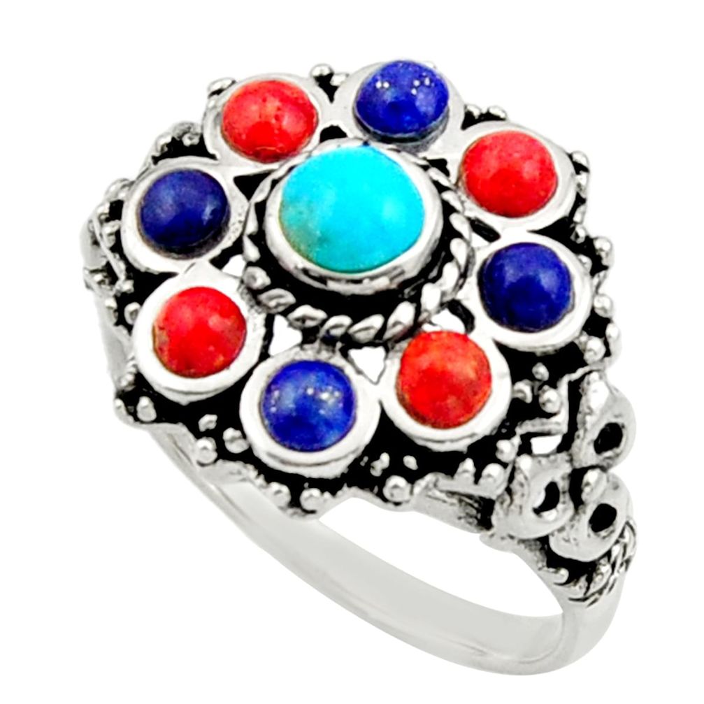4.36cts fine blue turquoise coral 925 sterling silver ring jewelry size 10 c9859