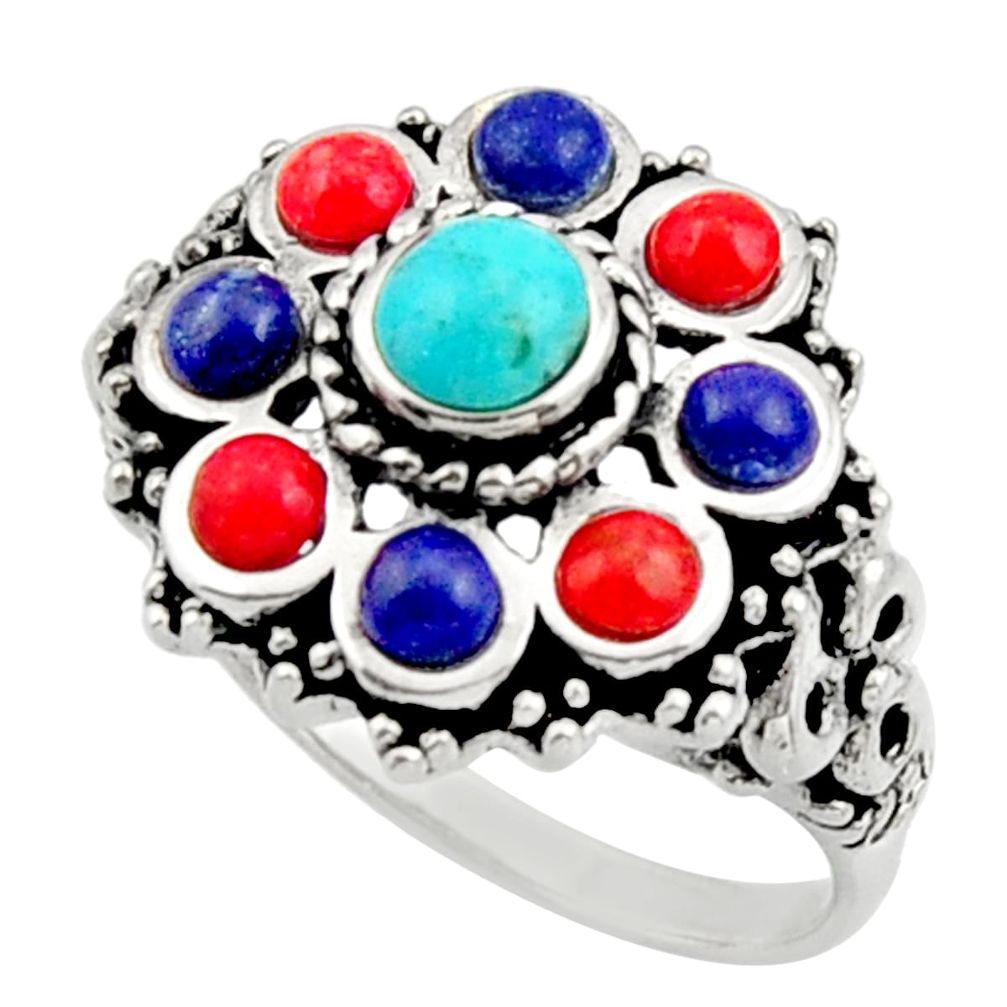 4.21cts fine blue turquoise coral 925 sterling silver ring jewelry size 9 c9858