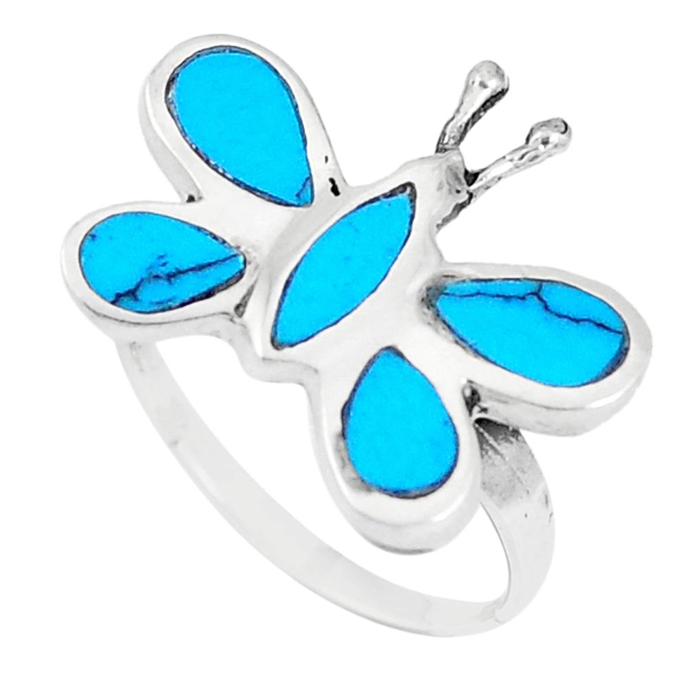 4.47gms fine blue turquoise enamel 925 silver butterfly ring size 7.5 c12228