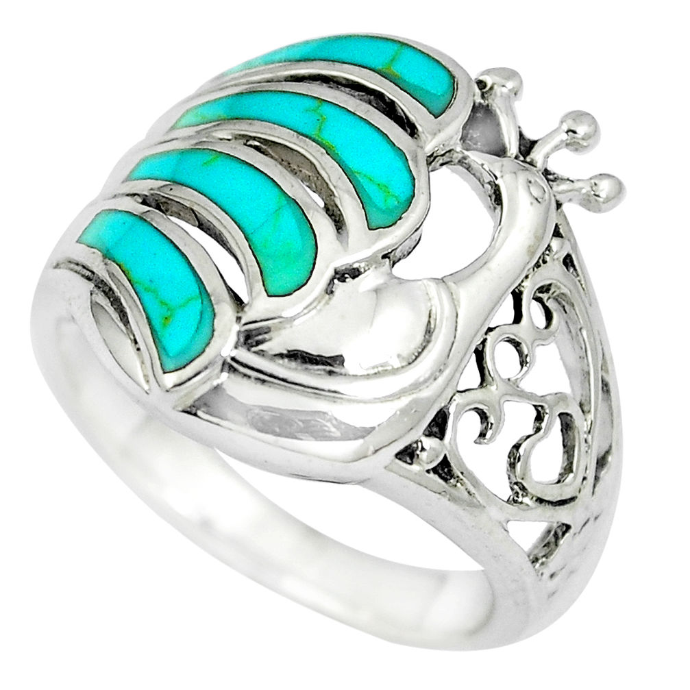 5.02gms fine blue turquoise enamel 925 silver peacock ring size 6.5 c12637